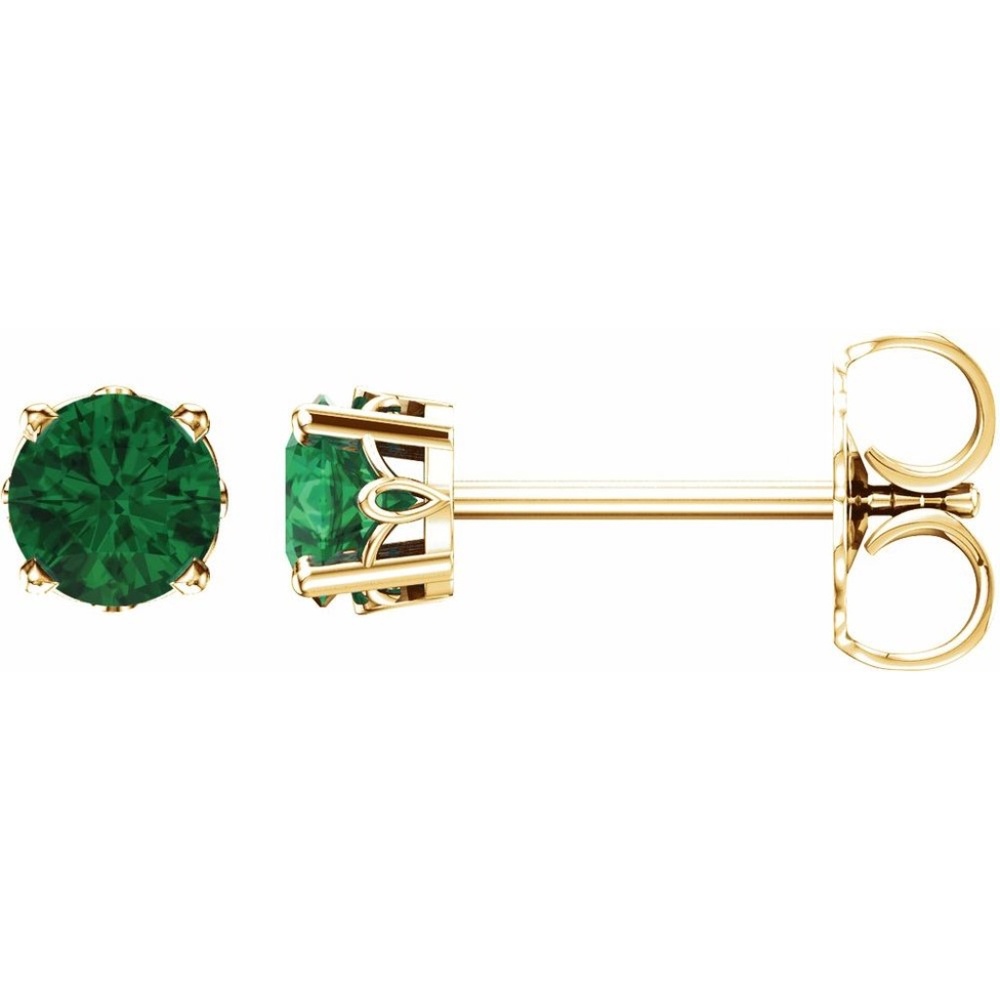 14K Yellow Lab-Grown Emerald 4-Prong Scroll Setting® Stud Earrings
